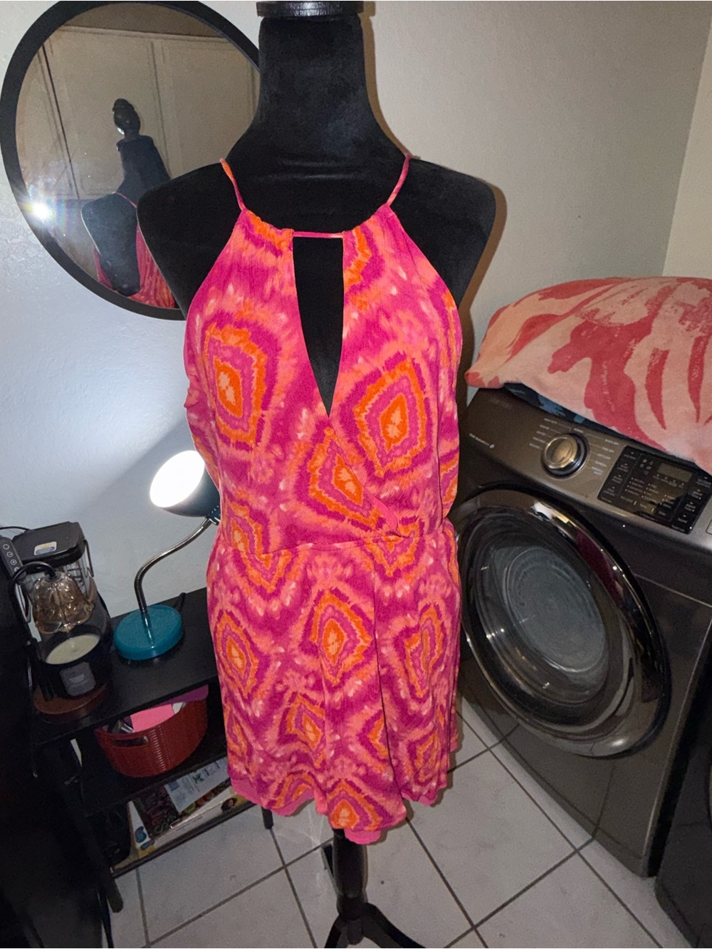 Forever 21 Pink & Orange Halter Keyhole Mini Dress
